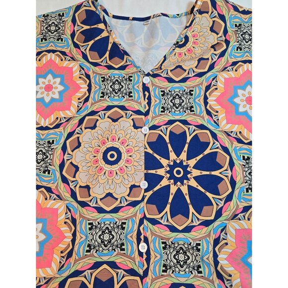 Womens Multicolor Geometric Print V-Neck Blouse Kimono style Size 2XL - Picture 7 of 12